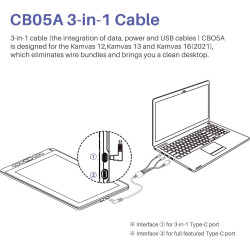 Huion Kabel 3 w 1 CB05A do Kamvas 12/ 13 / 16 (2021)