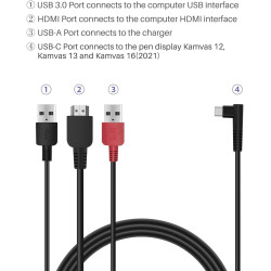 Huion Kabel 3 w 1 CB05A do Kamvas 12/ 13 / 16 (2021)